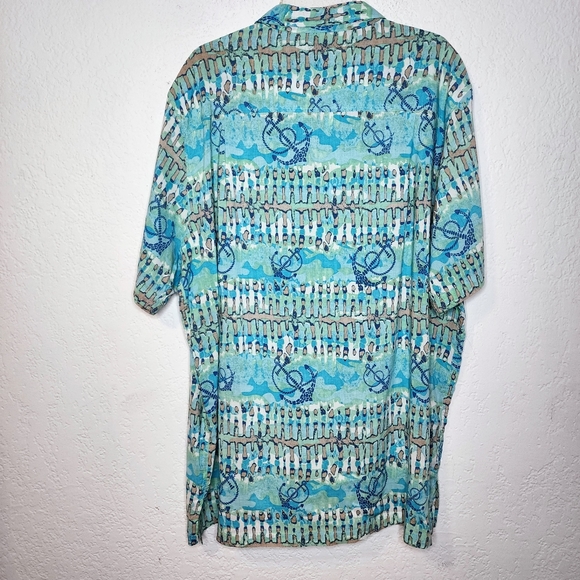 Weekender Batik Print Casual Button Down Shirt w Anchors Size XXL Short Sleeve - Picture 7 of 11